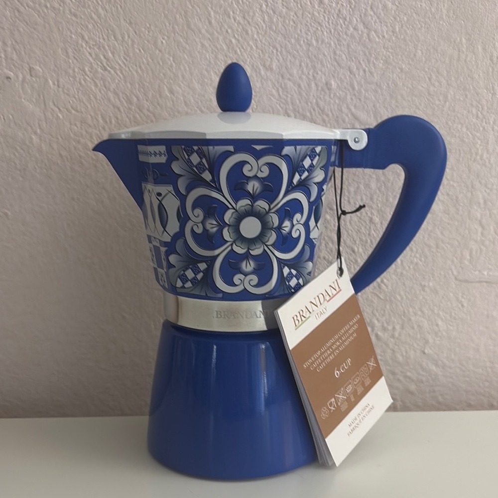 Brandani  Blue Floral Stovetop Espresso Maker -6-Cup